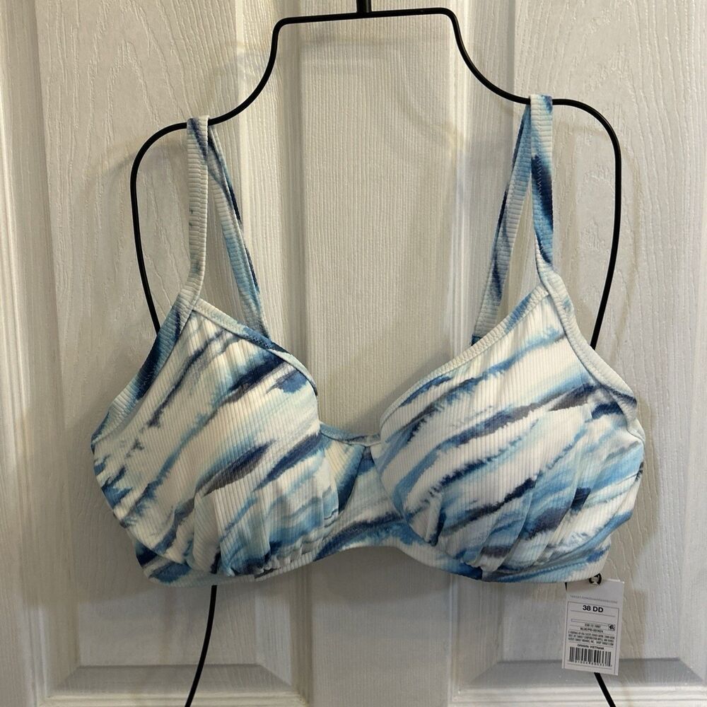 Women’s Blue and White Tie-Dye Underwire Swim Top